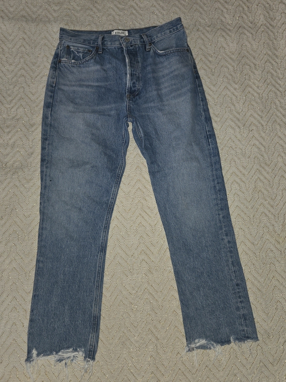 Agolde Straight-Leg Distressed Blue Jeans